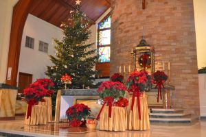 The altar, with Christmas tree in background.